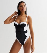 New Look Black Belted Illusion Lift & Shape Swimsuit